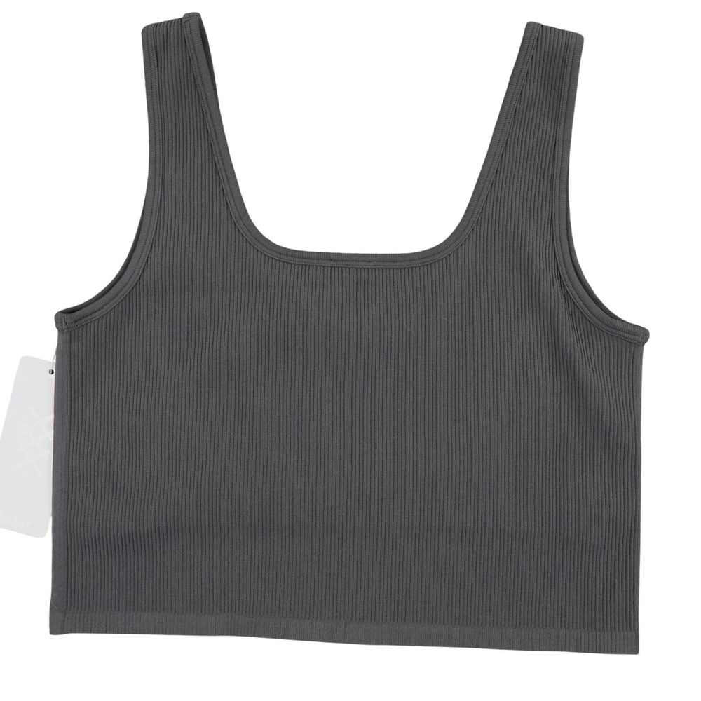 Rhone Evolve Seamless Crop Tank Women XXL Asphalt Grey Ribbed Activewear